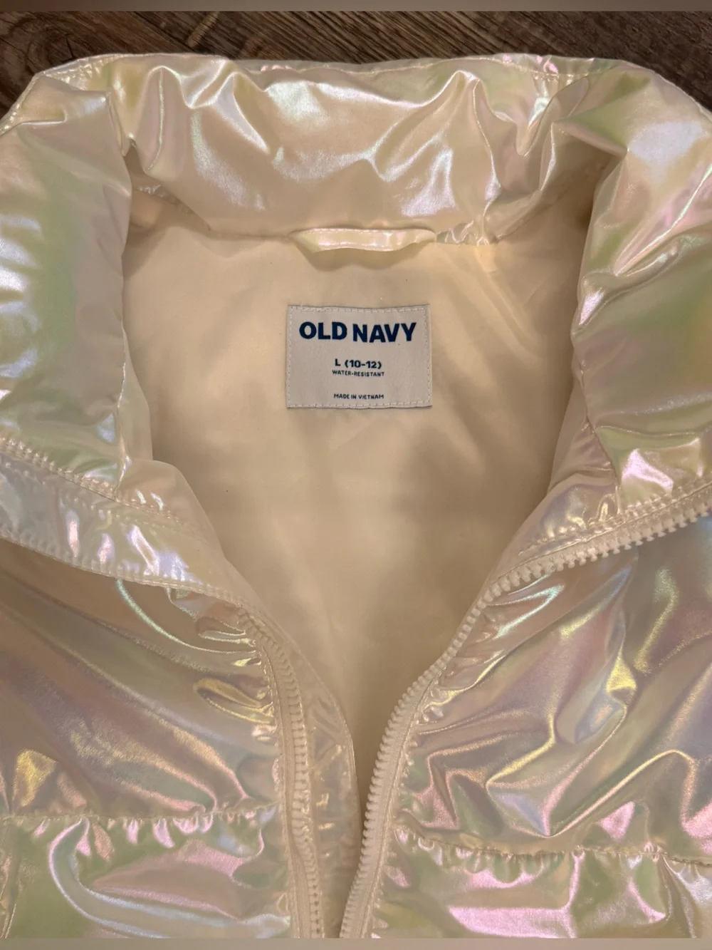 Old Navy Iridescent Cream Puffer Vest size 10/12